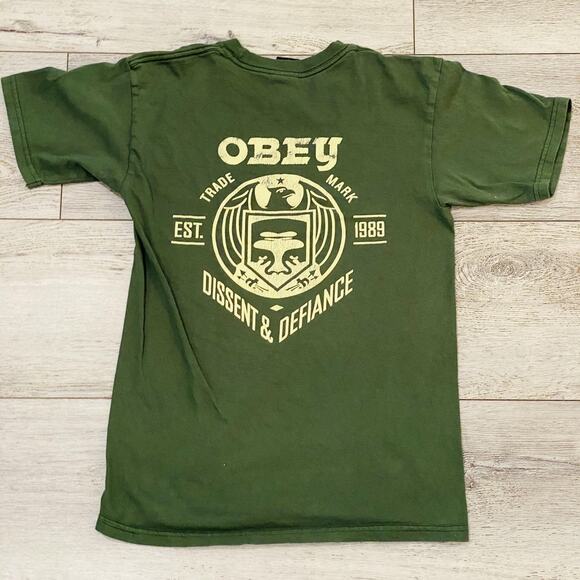 Obey Other - Obey Shirt Mens Small Green Dissent & Defiance Graphic Tee T-Shirt Streetwear